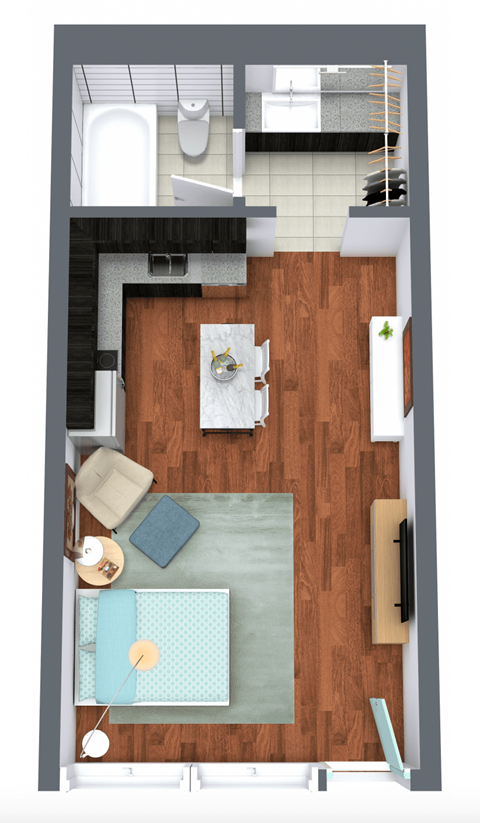 Floor plan for studio, 1 bath, 257 sqft